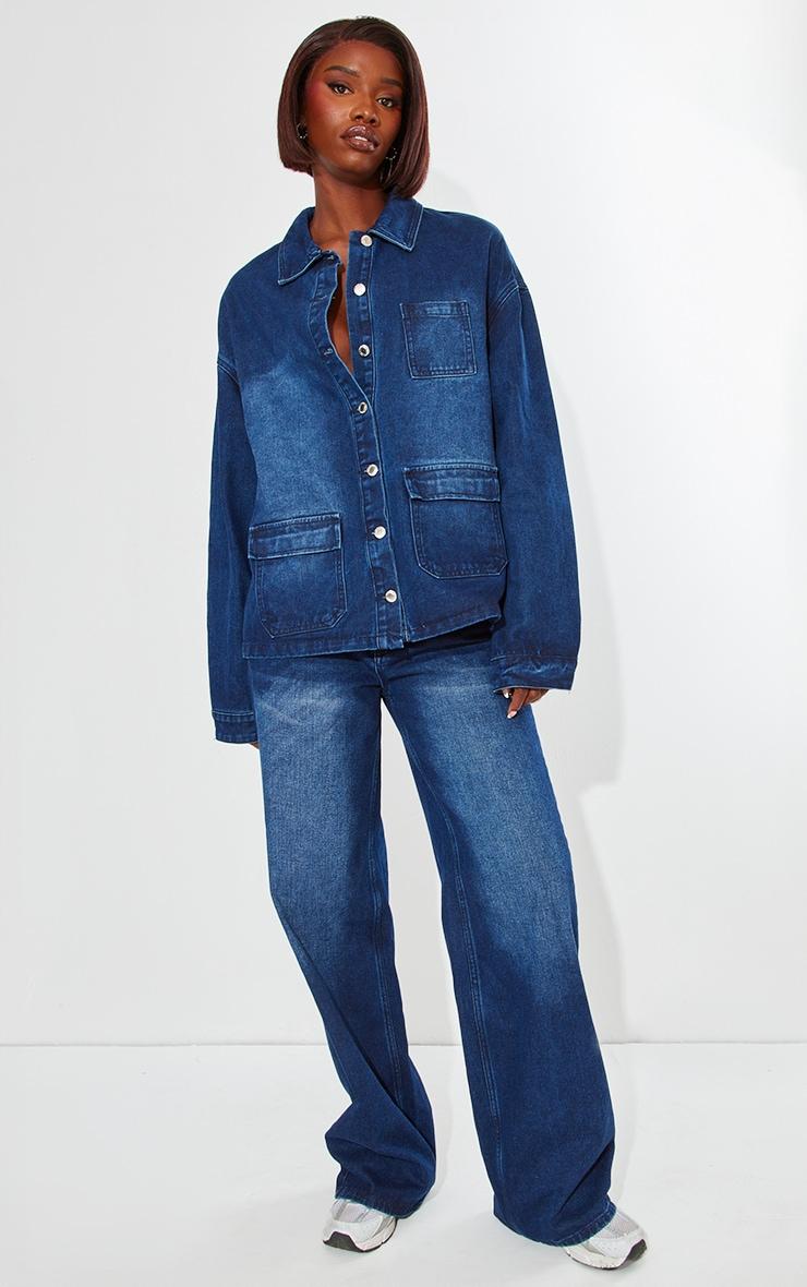 Tall Dark Indigo Wash Pocket Boxy Denim Jacket