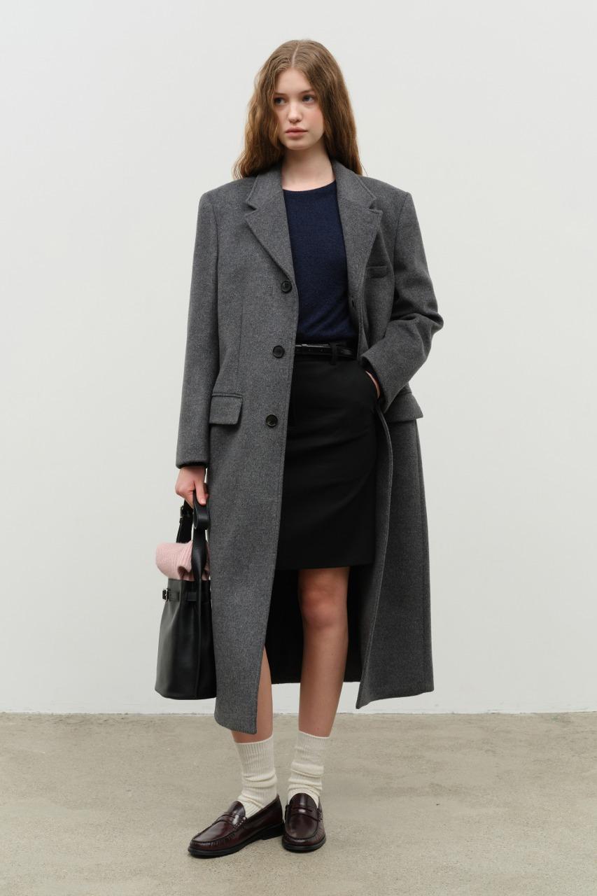 [PRE-ORDER] UNISEX 2-WAY 3 BUTTON CASHMERE COAT CHARCOAL GREY
