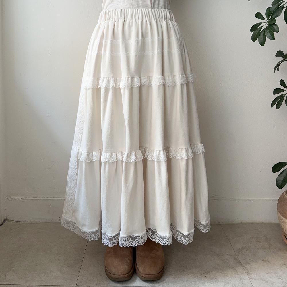 스웨이드 레이스 스커트 (2color)-77착용가능