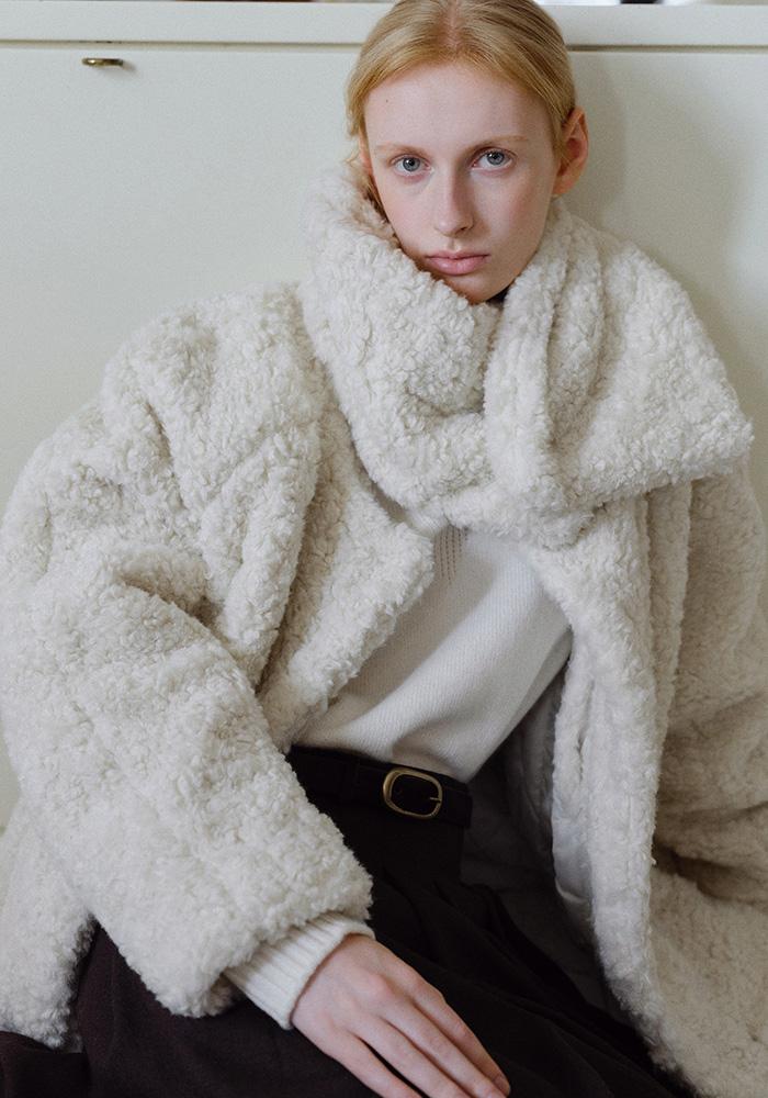 SHEARLING HALF COAT&MUFFLER_IVORY_OE4C2XCT02IVY