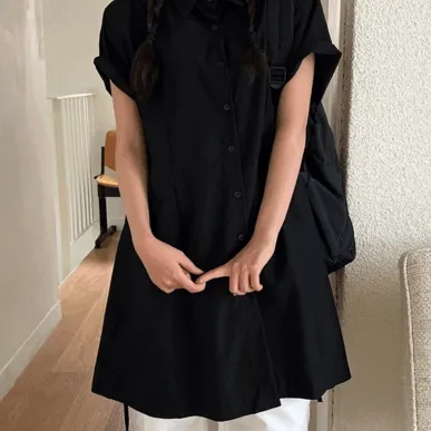 카라 스트링 미니 셔츠 원피스