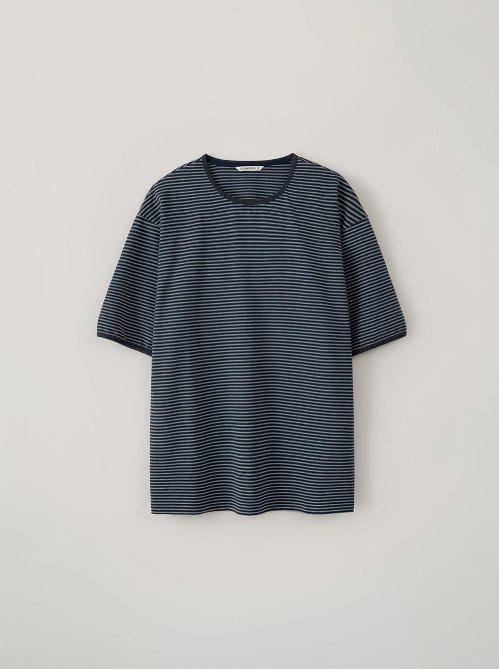 PENCIL STRIPE HALF TEE_INDIGO BLUE