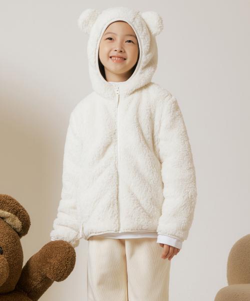 샤기 플리스 이어 후디드 집업 [아이보리]