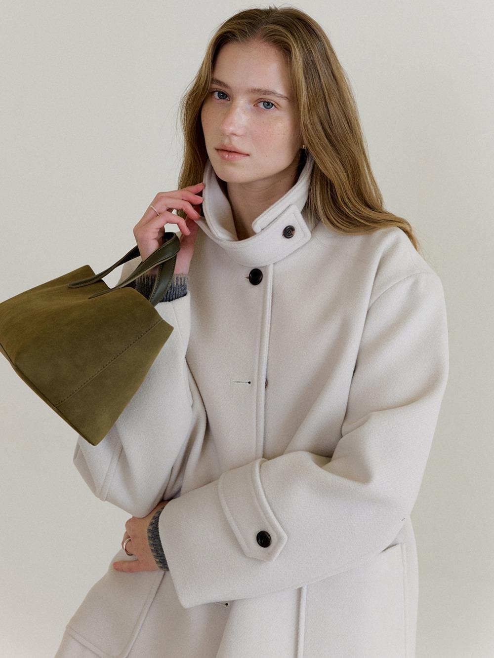 Soft wool half coat_Ivory