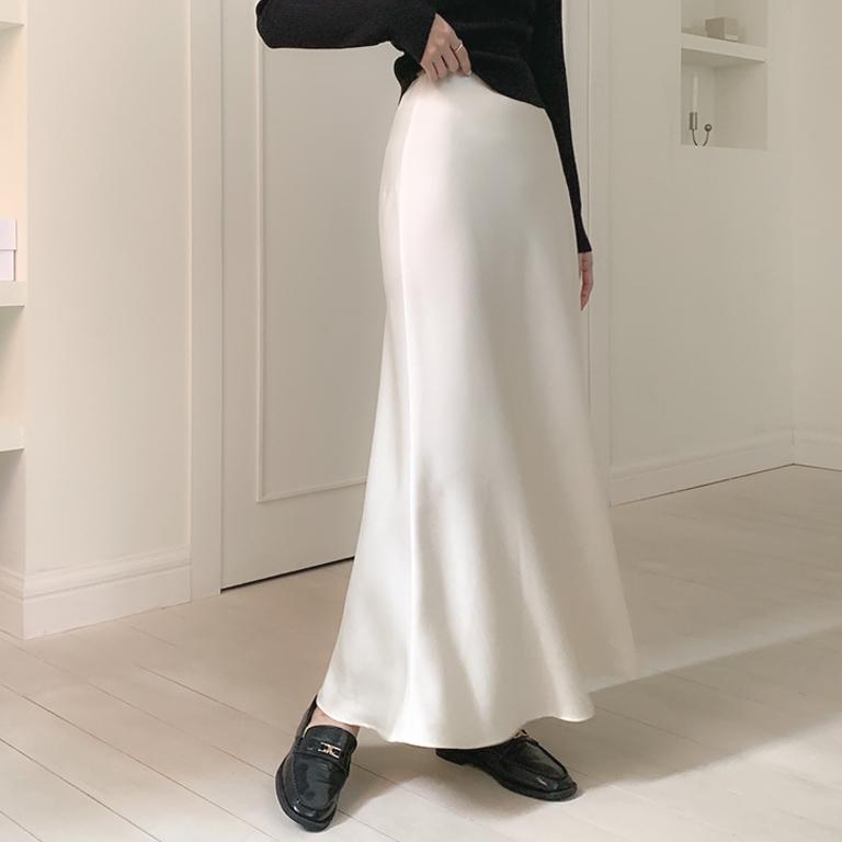 니썸 [하객룩스커트💍/밴딩스커트/스커트/사계절스커트/하객룩/데이트룩/데일리룩/롱치마/롱스커트/실키스커트/출근룩][기획]실키샤틴롱스커트 - 7color