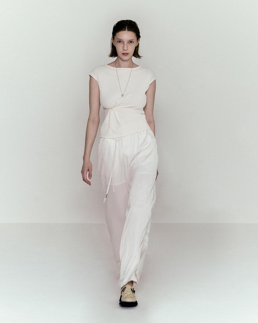 [노머] Draping Cap Sleeve T Shirts Ivory