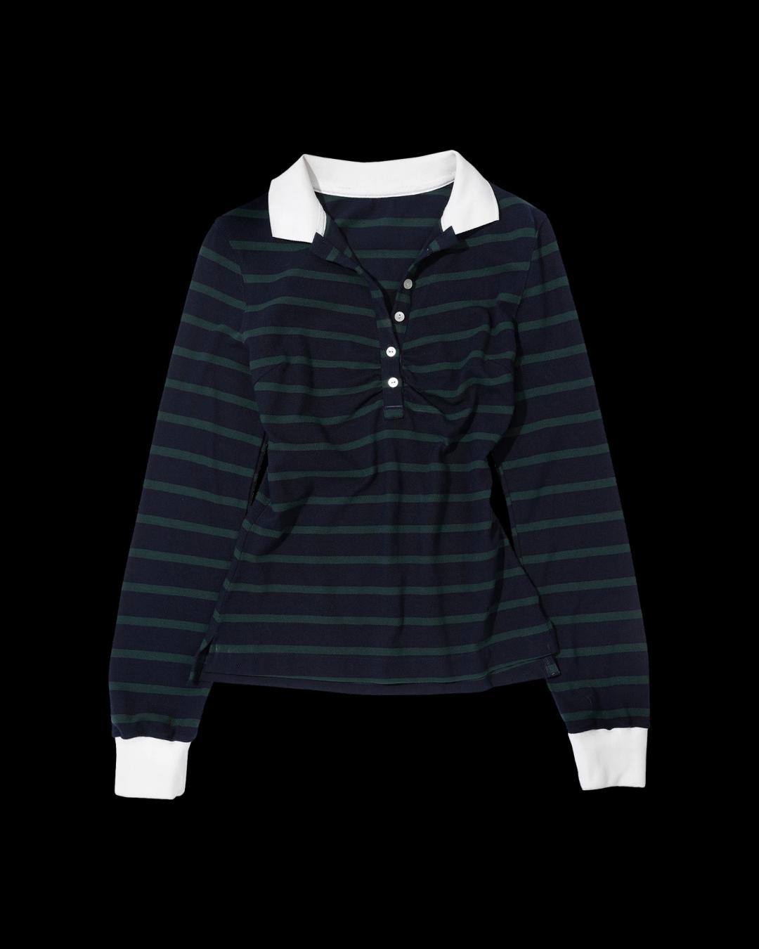 스컬프터 셔링 테니스 셔츠 네이비 그린 스트라이프 SC24A234NA | 카시나 KASINA