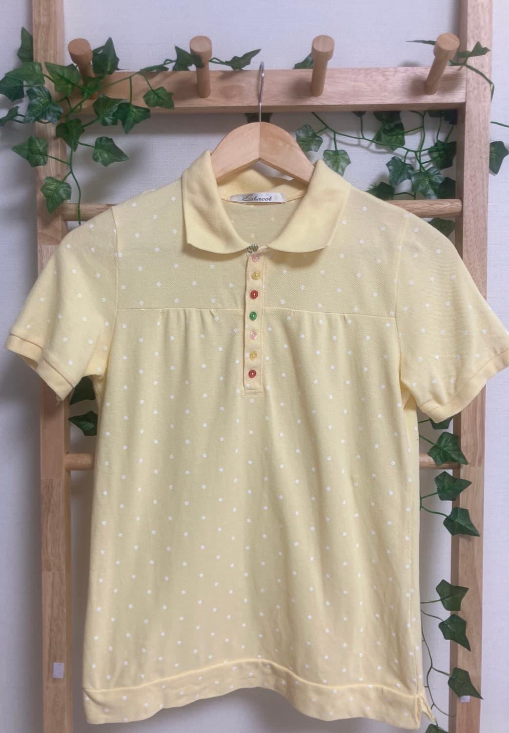 레인보우 단추 연노랑 도트 티셔츠 | 후루츠패밀리
