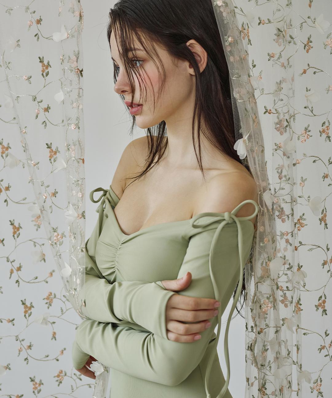 비키니밴더 에루나 롱슬리브 리본 모노키니 - Olive green