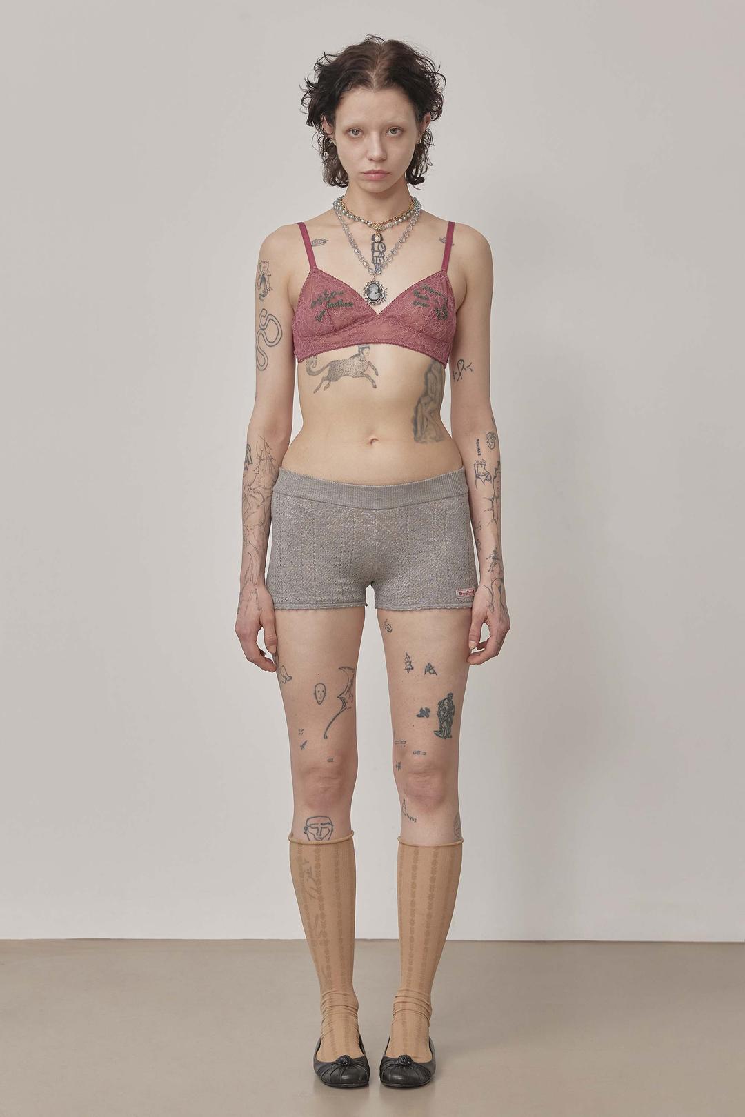 Eyelet Knit Shorts Melange Gray