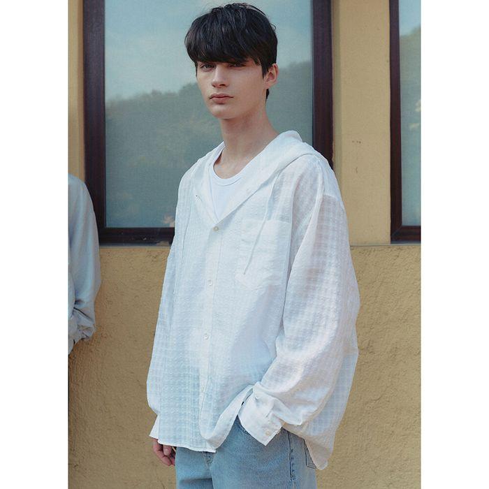 UNISEX CLASSIC HOODED SHIRT WHITE CHECK_M_UDSH5B127WT