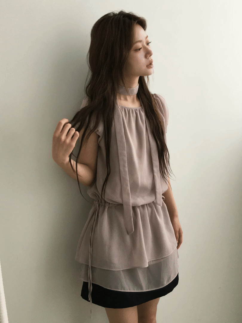 Palette scarf ops blouse (Ivory, pink brown, black)