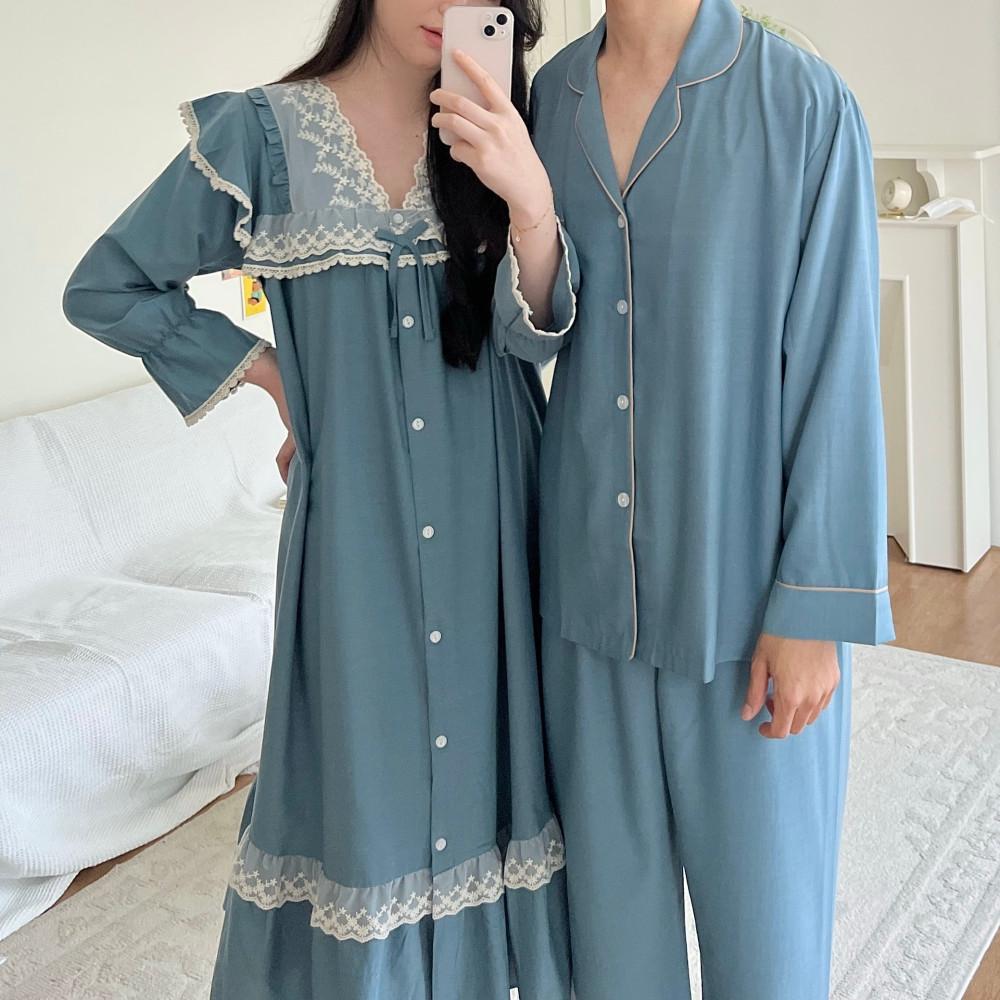 국산 커플 잠옷 로엘 신혼 파자마 모달 가을 겨울 홈웨어