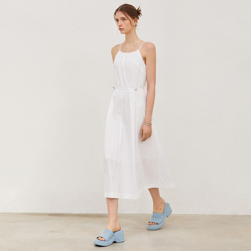 [23HS] 홀터넥 드로우 스트링 롱 원피스_WHITE
