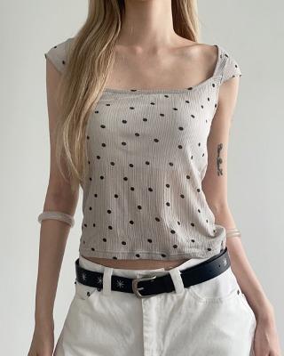 dot wide neck tee (3color)
