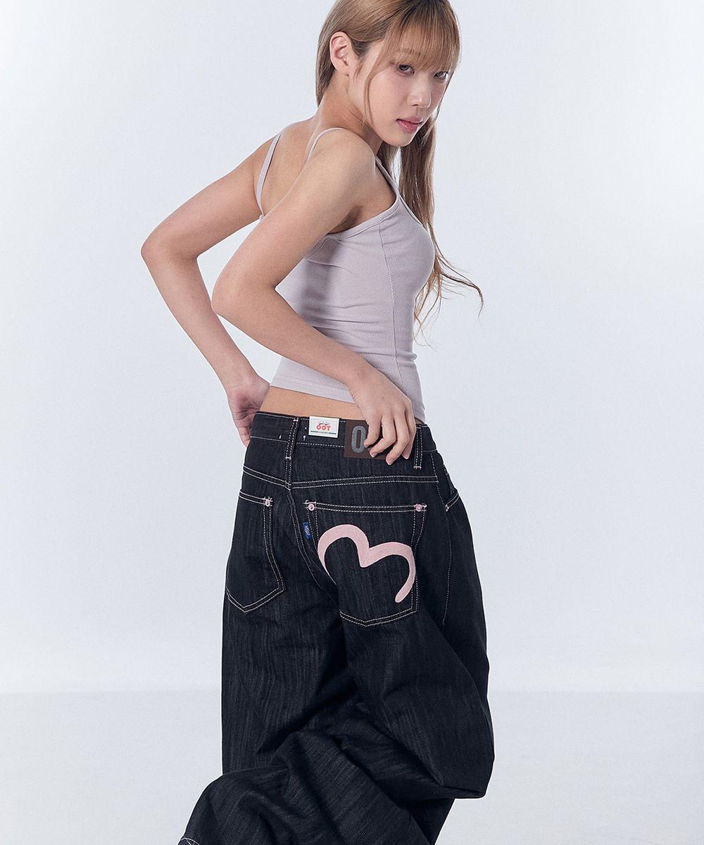 브리즈웍 [OOTJ/OOT]핑크 하트 논페이드 생지 데님 와이드 팬츠