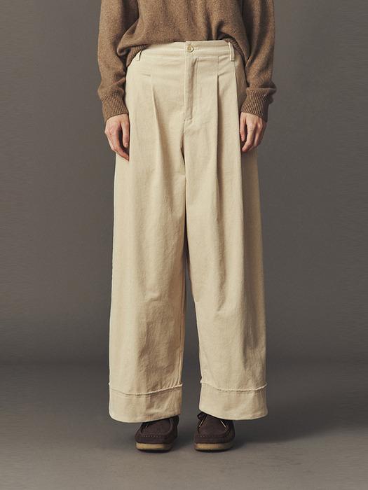 CORDUROY TUCKED PANTS_CREAM