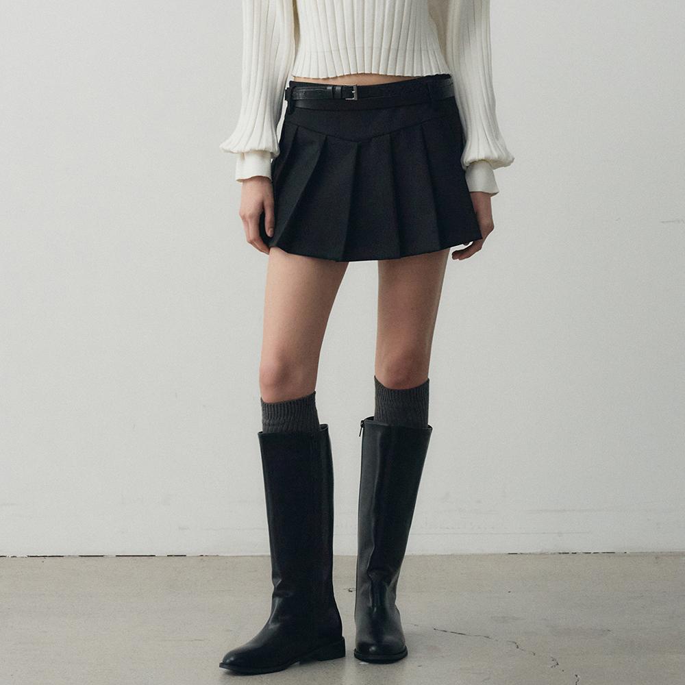 울 플리츠 미니 스커트 (블랙)