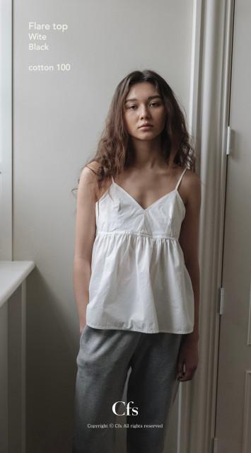 화,검 당일 / Cfs 뮤지엄 museum 플레어 탑 코튼 슬리브리스 나시 셔링 블라우스