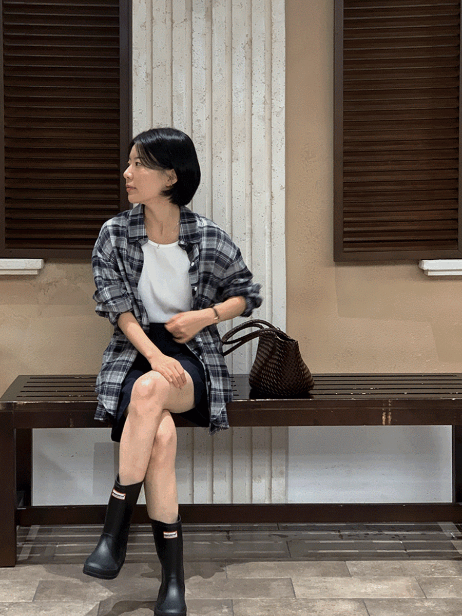 [여름까지]그루 체크 긴팔 셔츠 살안타템 장마룩