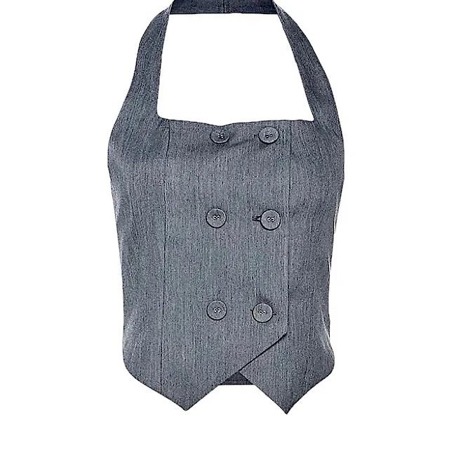 디토 언발 버튼 홀터 크롭 나시베스트