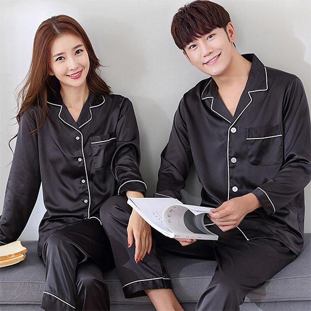 킹세븐 긴팔 실크 잠옷 커플 파자마 세트