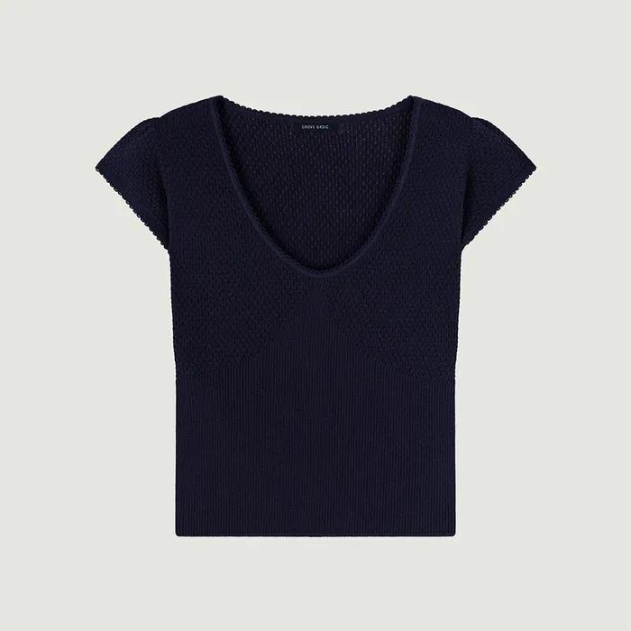 GRVB_PIN U-NECK TOP (NAVY)