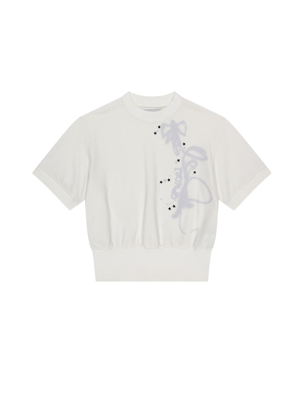 RIBBON GRAPHIC MOCK NECK TOP [WHITE]