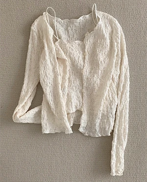 wrinkle cardigan sleeveless set (2color)