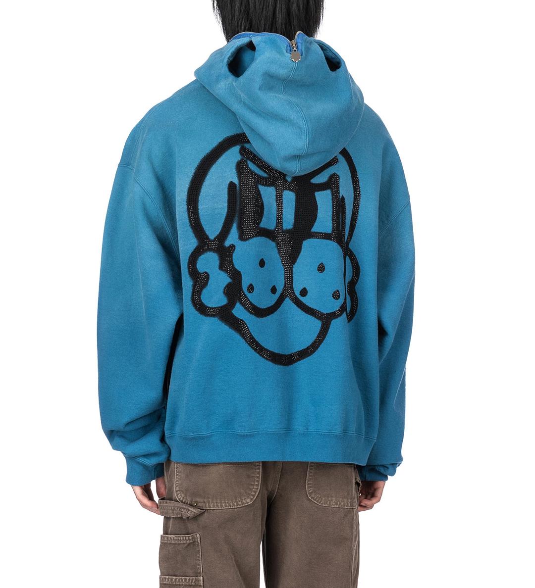SHINY FINESSE PUP 1/4 ZIP PULLOVER HOODIE WASHED BLUE - XL