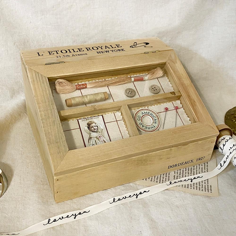 앤틱 우드 보관함 소잉 스티커 정리함 다꾸 빈티지 통 케이스