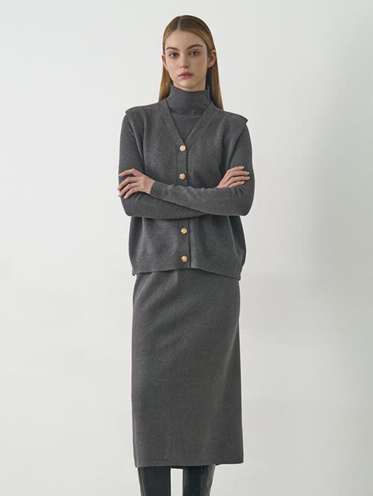 [V.N.C] 터틀넥 니트 베스트 스커트 세트(VABTXE1)