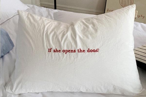 if she lettering pillow cover ( RED )