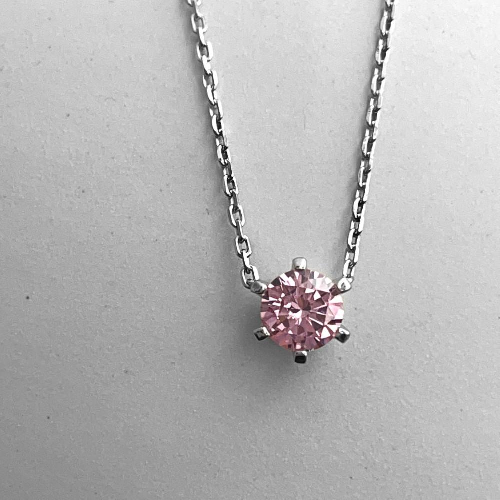 [위프레리] 실버 5A 핑크 솔리테어 목걸이, Silver 5A Pink Solitaire Necklace