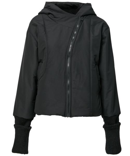 Hooded Asymmetrical Puffer Jacket (FL-053_Black)