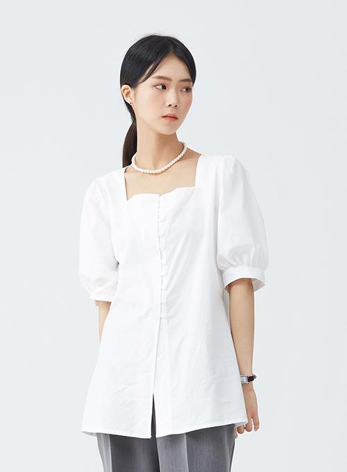 [무료배송] 스퀘어넥 버튼 슬릿 블라우스 U1107