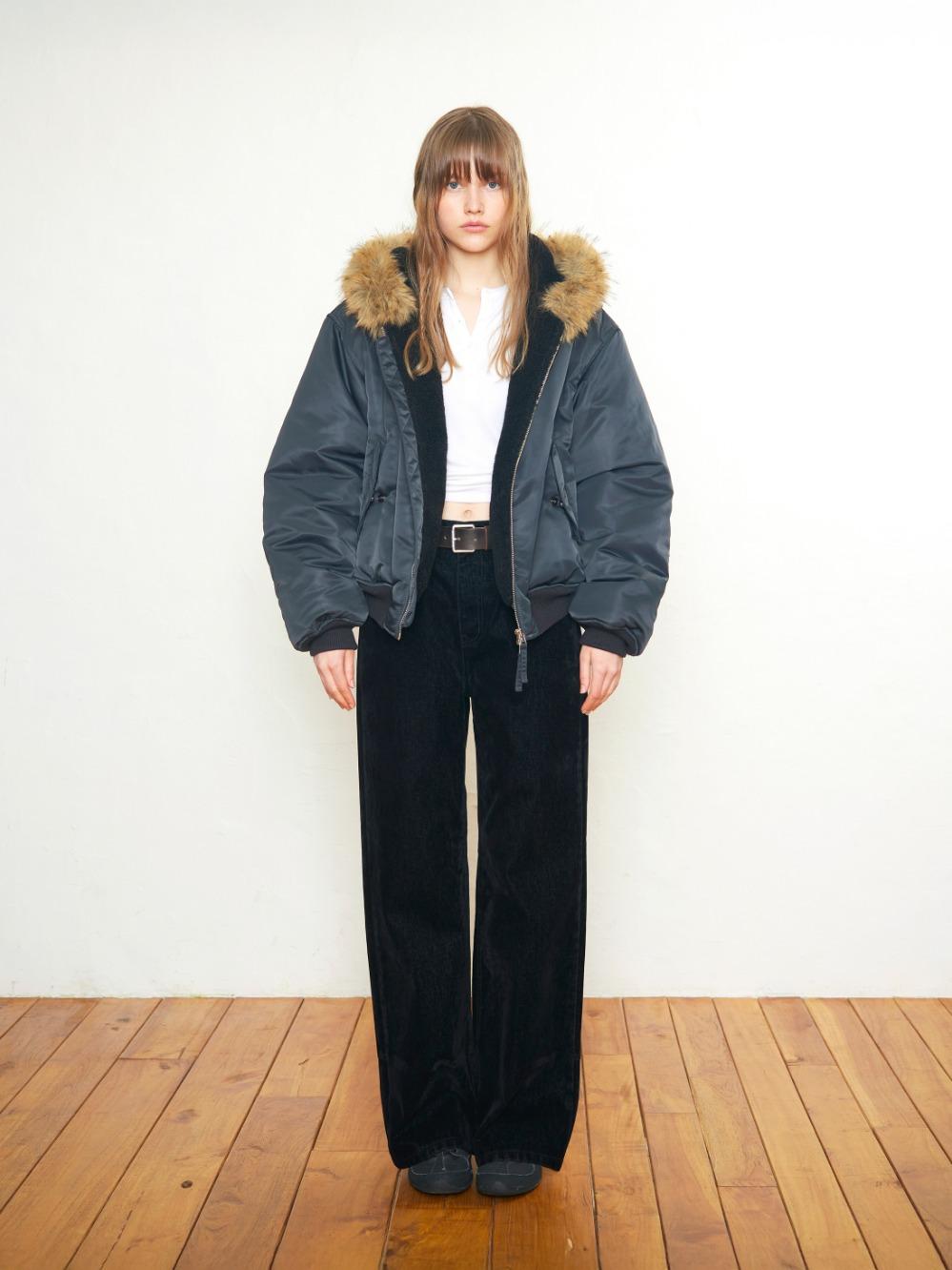 Hooded Bomber Jacket_Charcoal Black