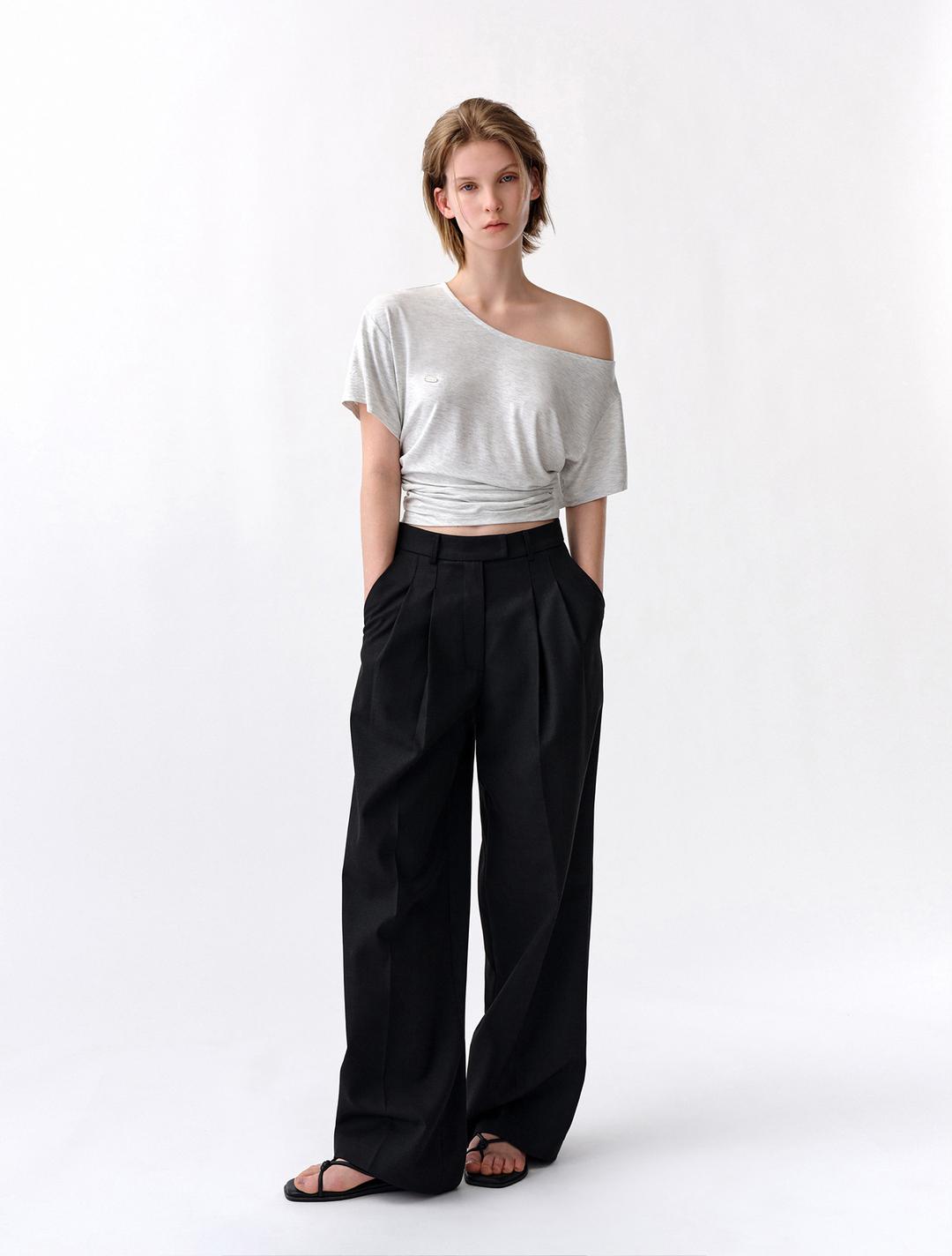 러치드 오프 숄더 탑 (멜란지 그레이)