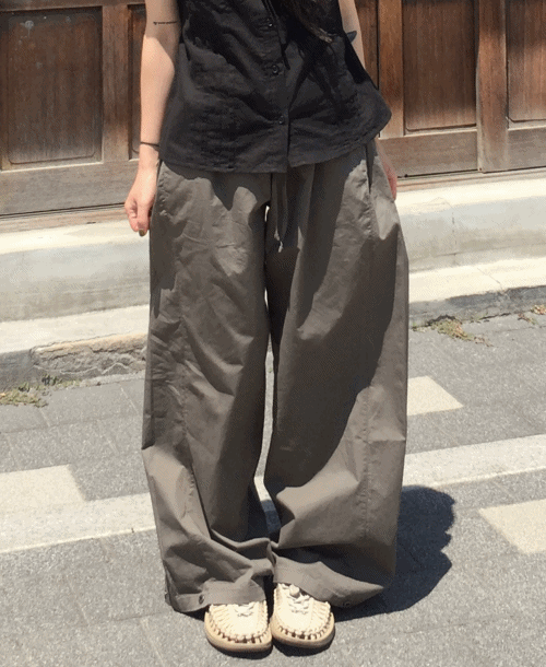 [S-2XL/5color] 스텝 밑단 스냅 사이드턱 코튼 와이드팬츠