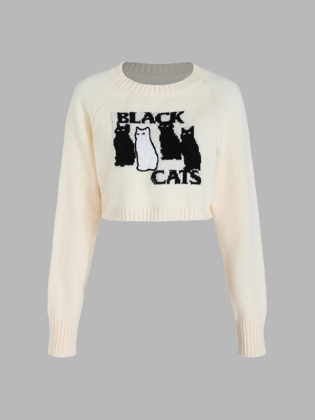 Cats Print Crop Sweater