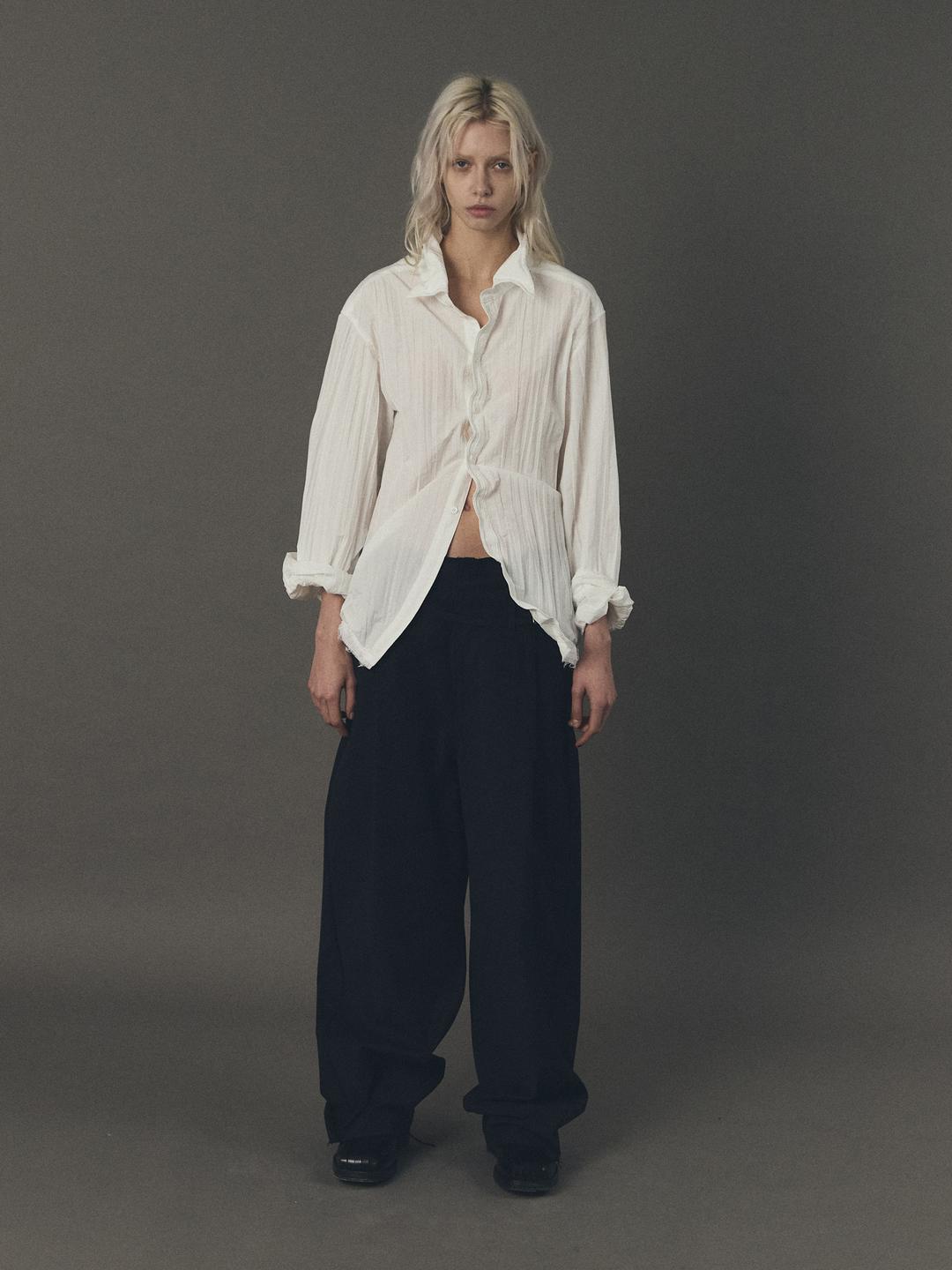 Crinkled Cut Off Wire Shirts_White