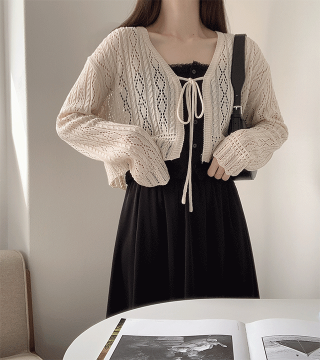 앤디 펀칭 스카시 리본 볼레로 여름가디건