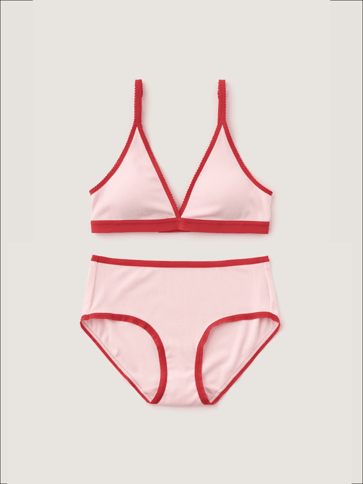 (set) Triangle ribbed tencel bra & panties in berry _ 삼각 리브드 텐셀 세트 베리