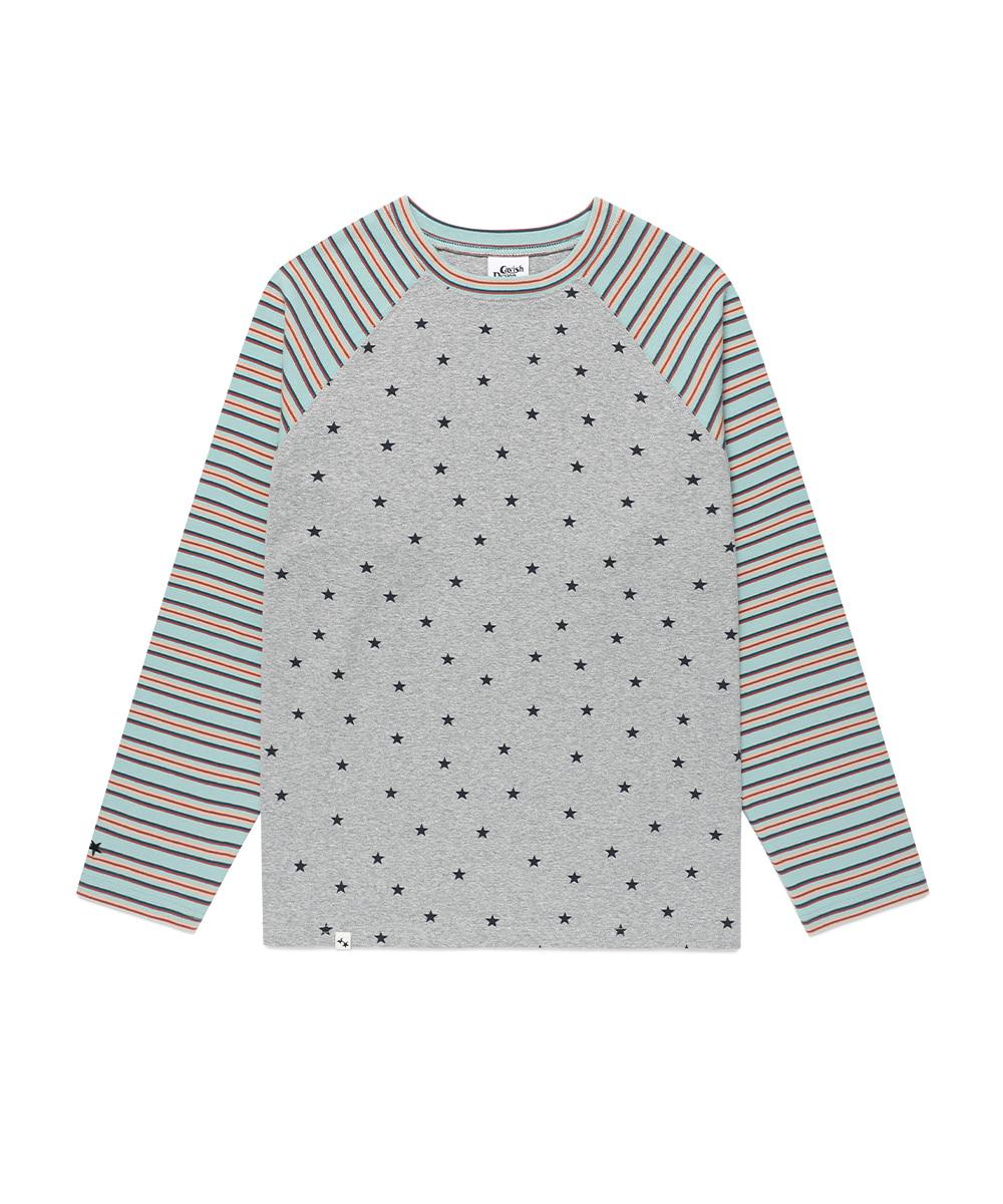 STRIPED STAR RAGLAN LS TEE[GREY]