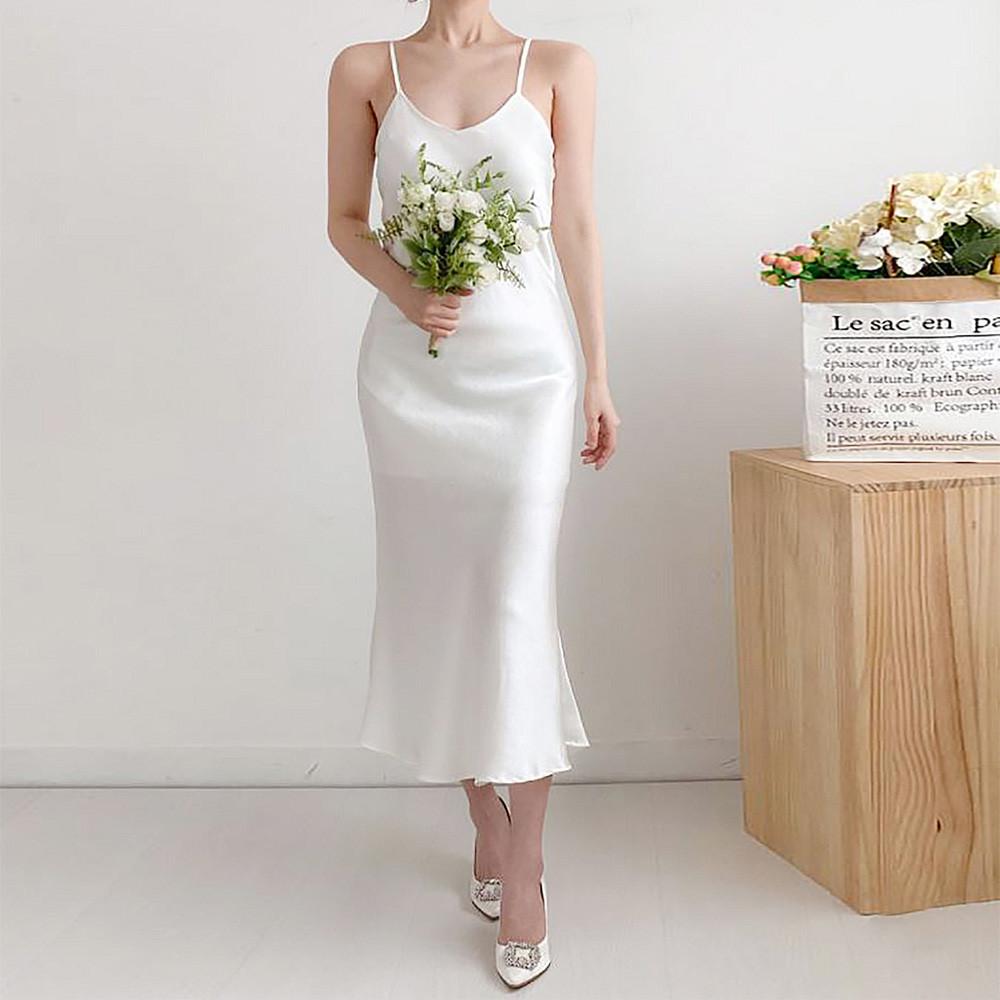 새틴 셀프웨딩원피스 브라이덜샤워드레스 스냅촬영 끈나시 블랙원피스