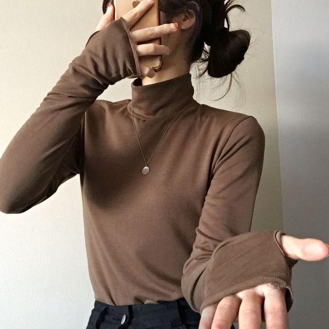 (얇은속기모!) 여리무지 핸드워머 목티 / 목조임없는 기본 스판 반목티 / 부드러운 슬림핏 폴라 긴팔티_이거든