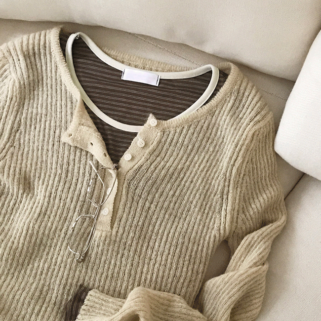 그레이레이즈 [여리슬림💞/레이어드] 팬던트헨리넥버튼골지니트티 (6color)