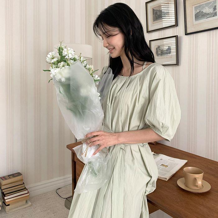 Deo bustier balloon long dress - light khaki