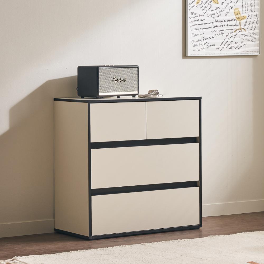 ON 글래스코 미드센추리 3단 도어+서랍장 800 아이보리 블랙엣지