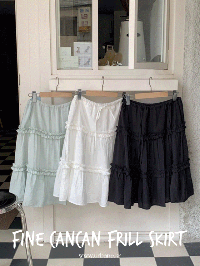 어베인 🖤미디버전추가!💕URBANE MADE💕 피네 밴딩 끈 캉캉 프릴 리본 롱 미디 스커트 (3c) /휴양지룩/휴가룩/바캉스룩/여행룩/페스티벌룩/가을